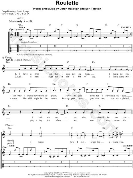 roulette system of a down tab standard tuning|System Of A Down .